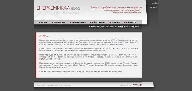 Уеб сайт на Енеркемикал, Енеркемикал - Уеб сайтове, Stenik
