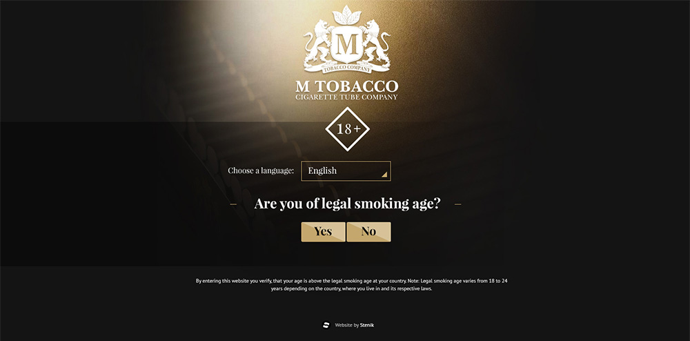 Web site for M Tobacco, M Tobacco - Web Sites, Stenik, StenikCMS